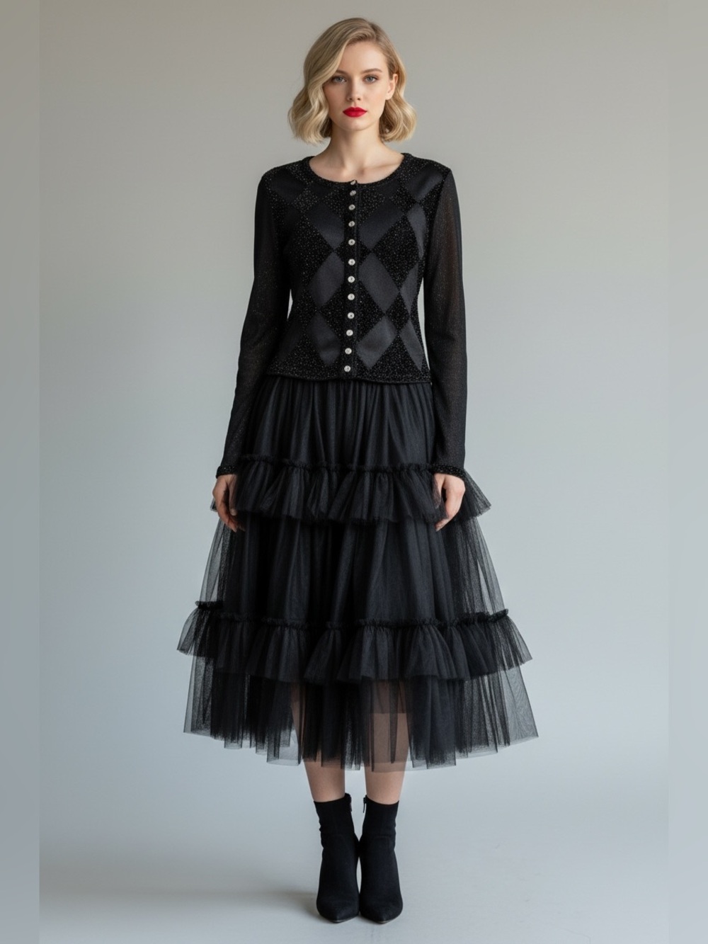 Dior Black Button-Front Textured Cardigan